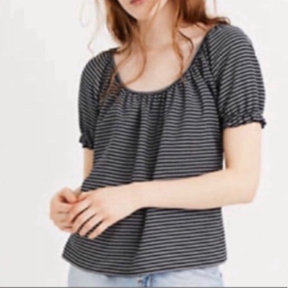 Madewell Blue White Stripe Peasant Top - Picture 2 of 7